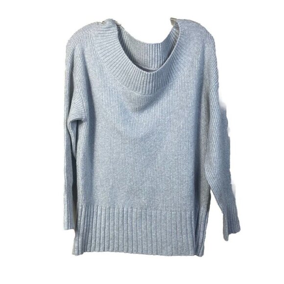 NWT Chelsea 28 Women's Sweater Sz M Gray Knit Ribbed Off Shoulder Oversized - Picture 1 of 10